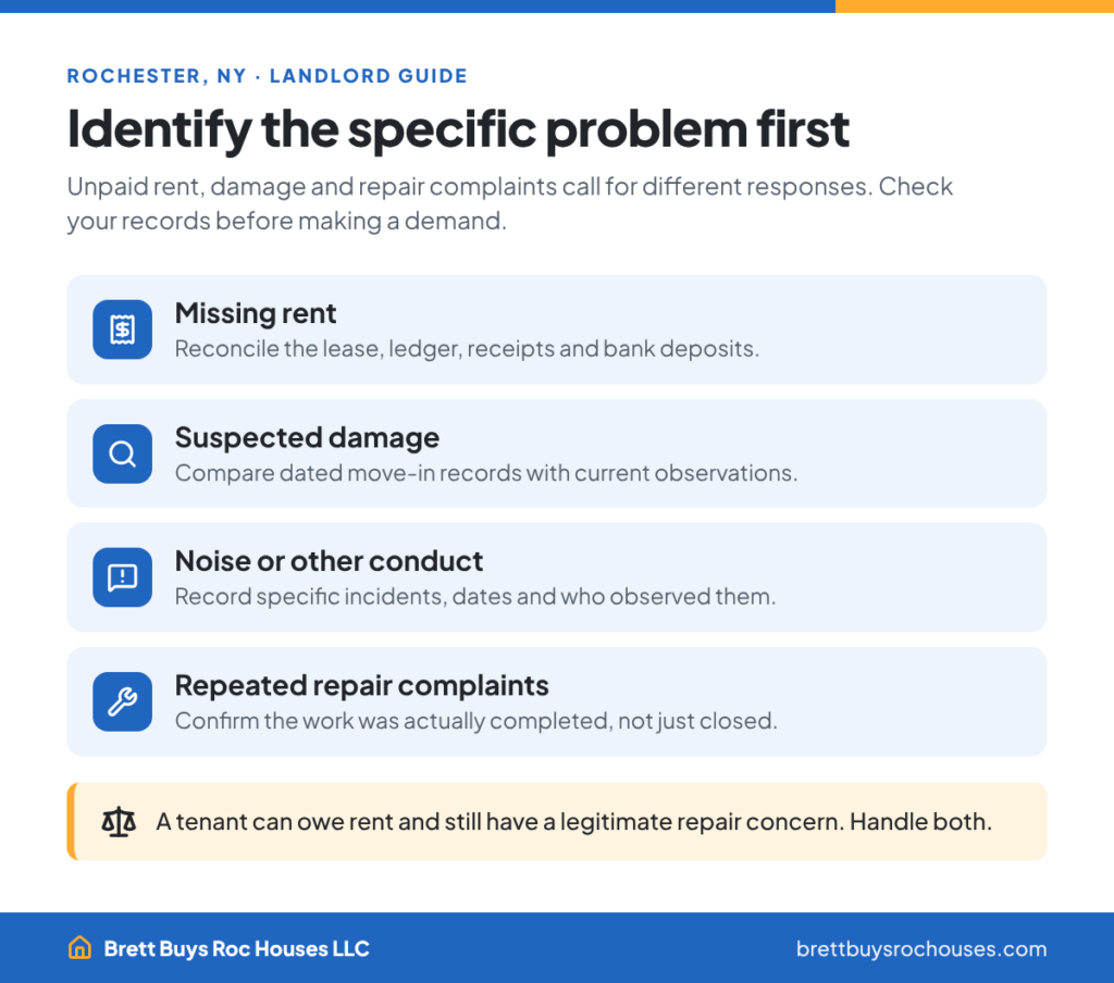 How landlords can identify a tenant problem: missing rent, suspected damage, conduct and repair complaints