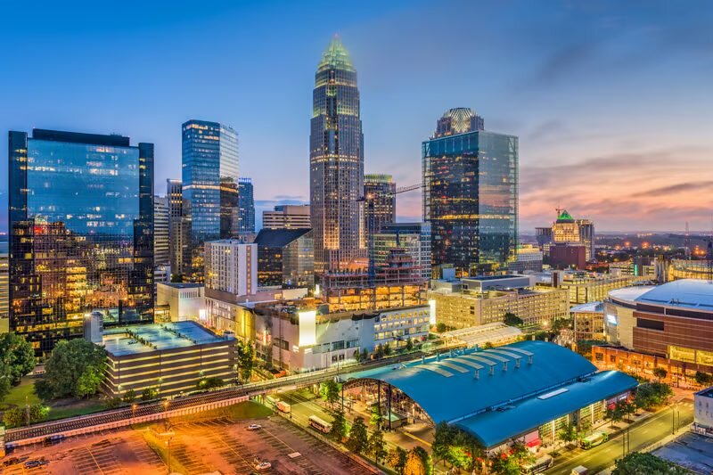 Charlotte, NC skyline at dusk, where Helpful Homes buys houses for cash
