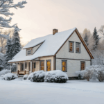 Snow-covered home in winter, shown as an example of a house that may need de-winterizing before use.