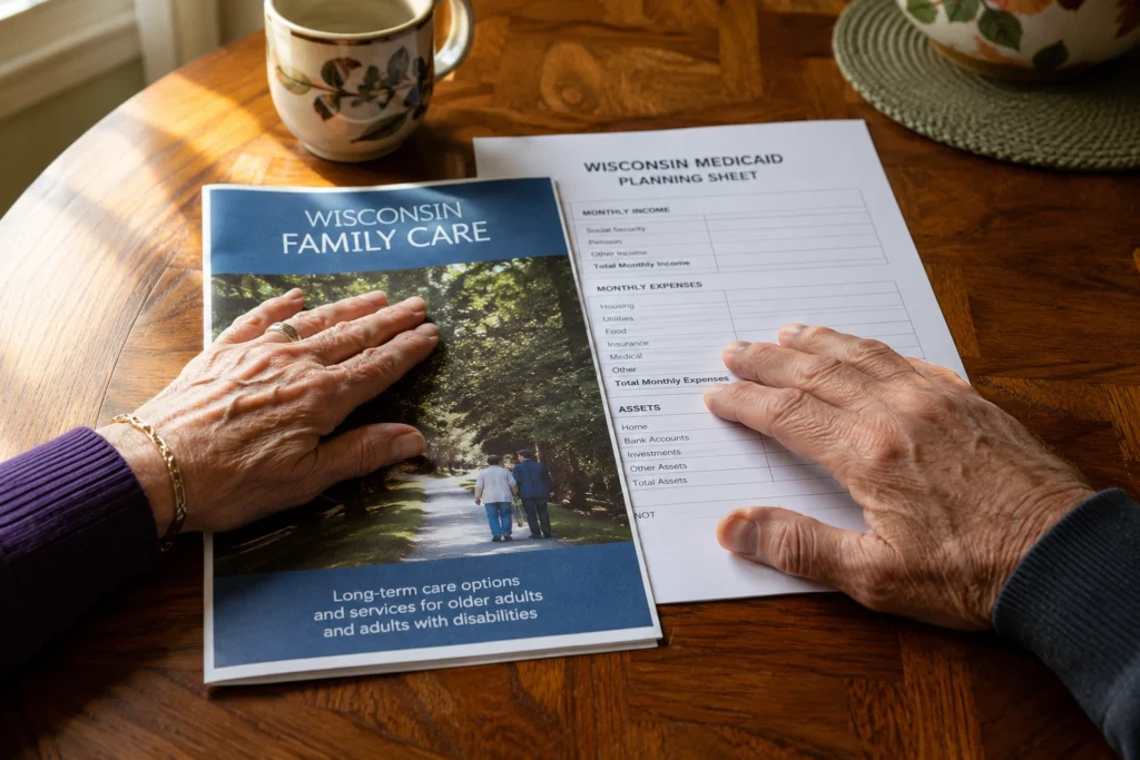 Wisconsin Family Care Medicaid planning senior hands kitchen afternoon transition guidance