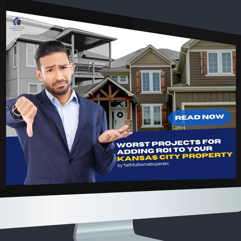 Man wearing suit doing right thumbs down and left palm open with house property background