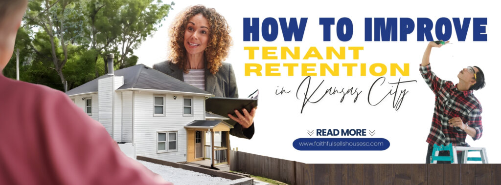 It features a professional woman holding a tablet, likely representing a property manager or landlord. The background includes a white two-story house, emphasizing a rental property. To the right, a maintenance worker is shown fixing a light fixture, representing proactive property upkeep.