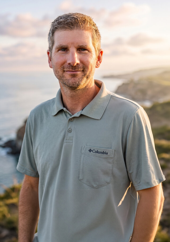 Brad Woodall, standing, smiling