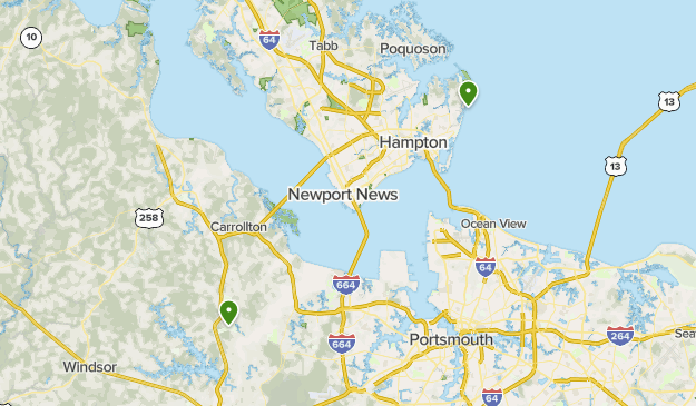 Google map screenshot of the Tidewater area in Virginia.