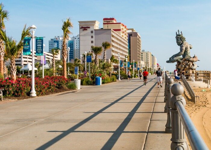 Boardwalk at the beach in Virginia Beach, near the statue of Neptune