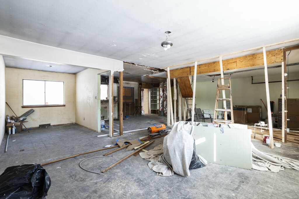 Room in a house in a state of great disrepair.