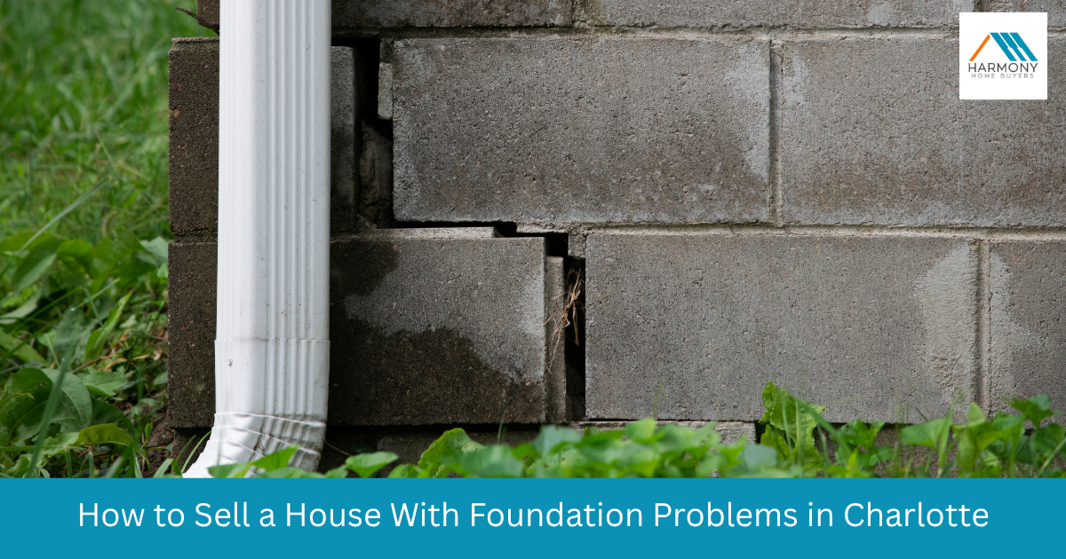 Stair-step foundation crack in the brick veneer of a Charlotte, NC home caused by Piedmont red clay