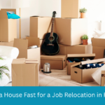 Moving boxes stacked in a Raleigh, NC living room during a job relocation out of the Research Triangle