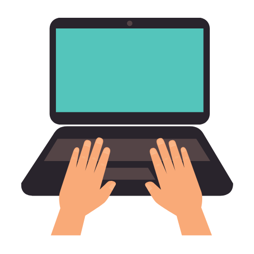 Cartoon image of hands on a laptop keyboard.