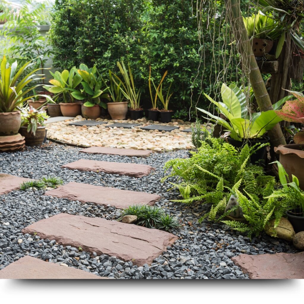 Gravel and stepping stones in landscaping.