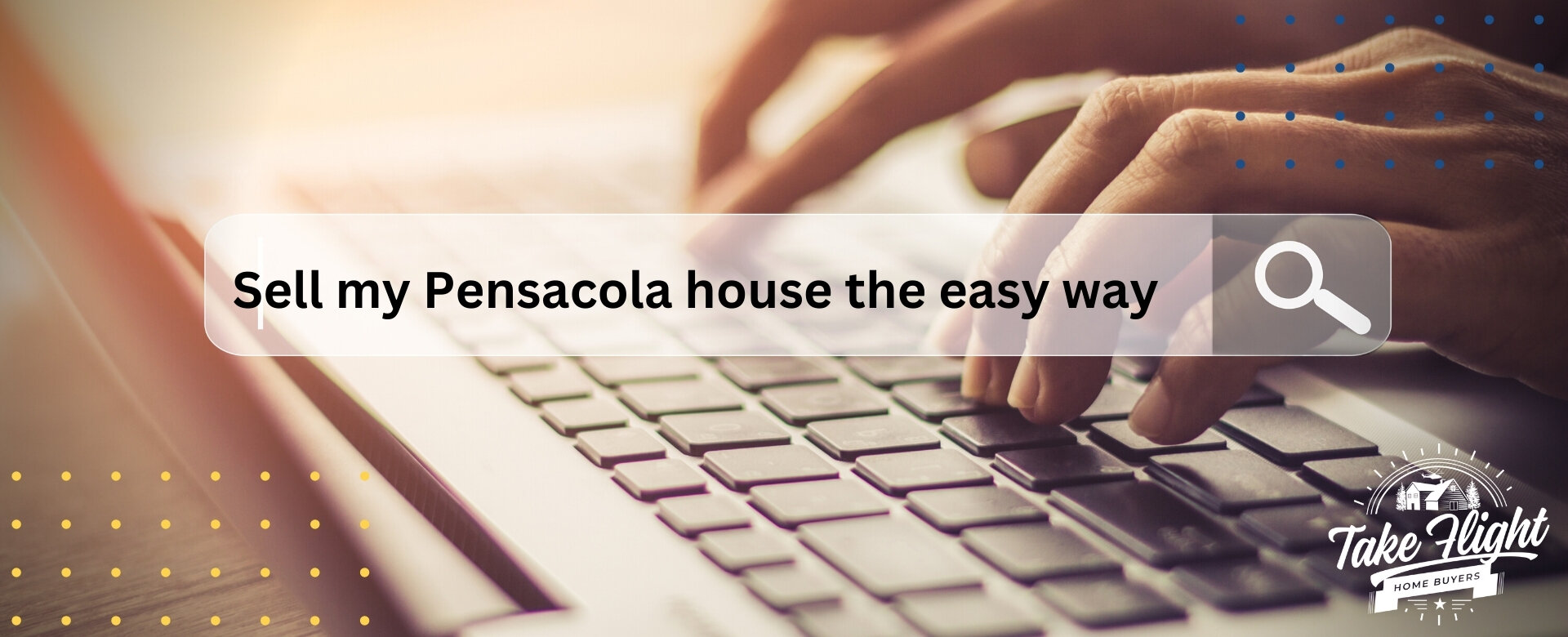 hands typing on keyboard in search bar: Sell my Pensacola house the easy way