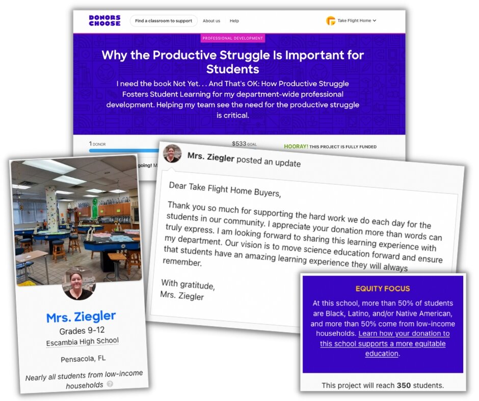 Donors Choose donation made by Take Flight Home Buyers supporting Pensacola High School.