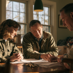 Family members reviewing estate documents at an inherited Northeast Ohio home.