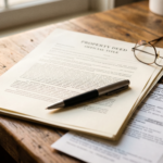 paperwork showing title deeds from a Louisville house sale