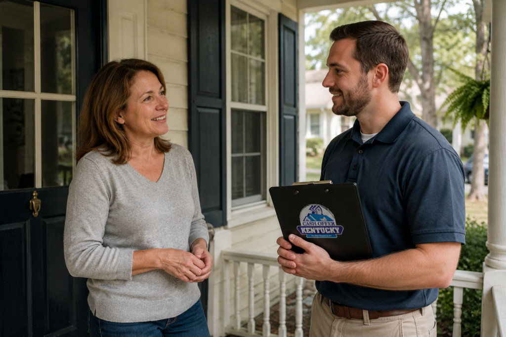 a homeowner getting a no‑obligation cash offer for her home in Frankfort, Kentucky.