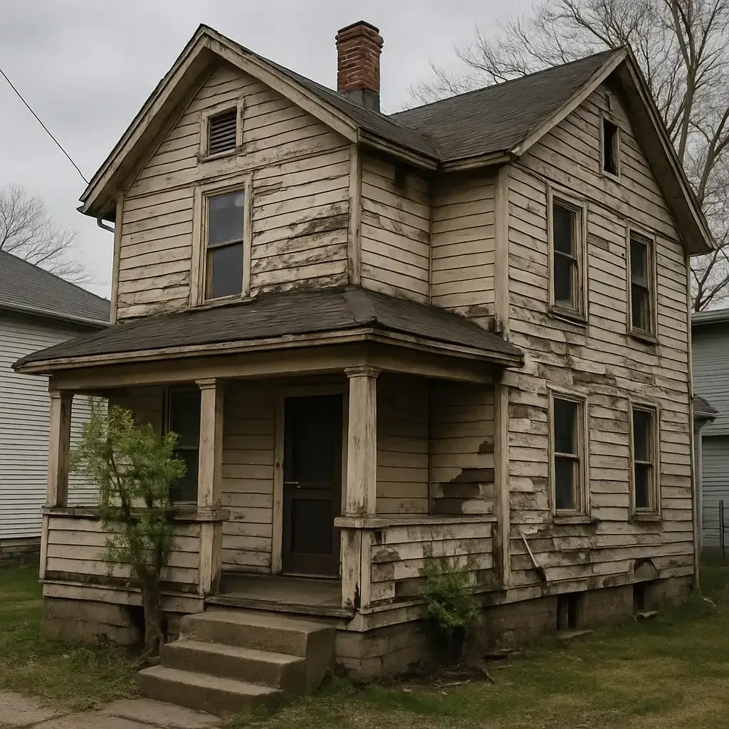 Distressed fixer-upper home interior showing major structural damage and deferred maintenance in Lawrence County