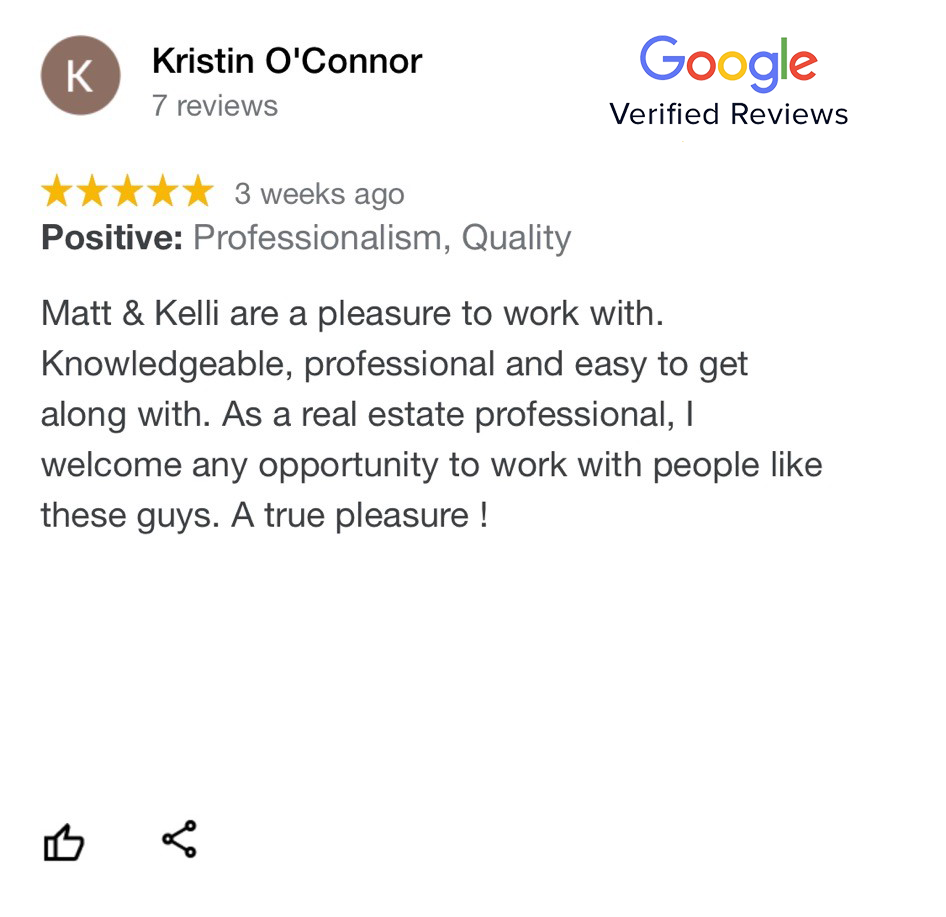 This is a photo of a positive google review by Kristin O'Connor