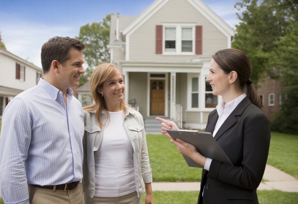 Couple meeting with agent to sell house as-is in Springfield MA