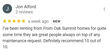 Google review from a homeowner who sold a Fort Worth house to Oak Summit Group for cash