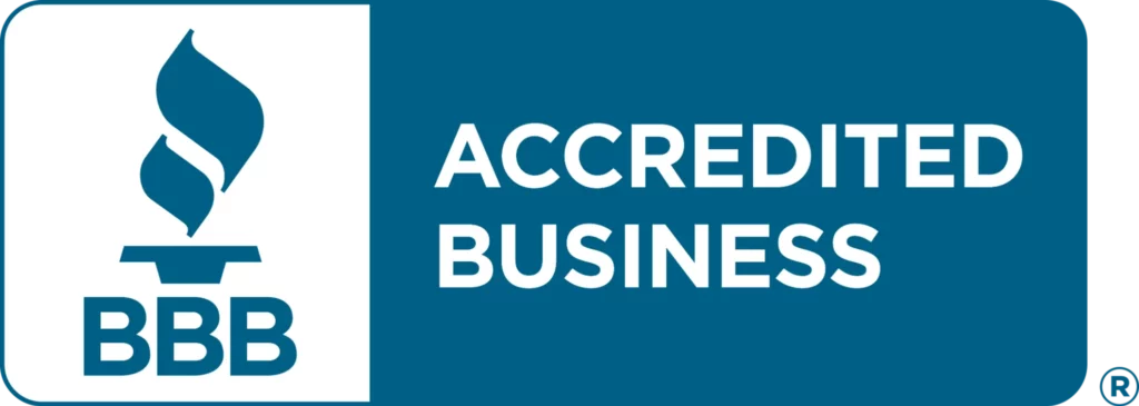 BBB Accredited Business seal logo in blue and white horizontal format