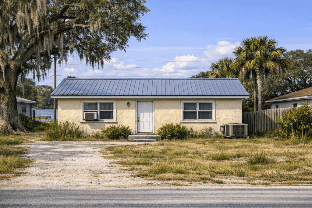 Older Sebring Florida home with metal roof and gravel drive, sold fast for cash in Highlands County.