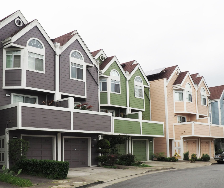 multi-color row of townhouses