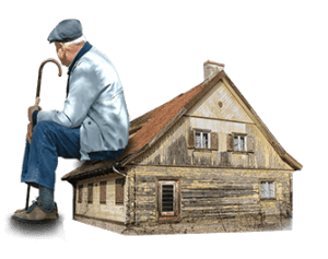 Giant Old Man Sitting On A House In Poor Condition