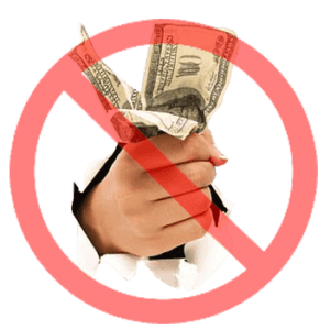 Hand Holding Cash With a Red Cancel Symbol Over It