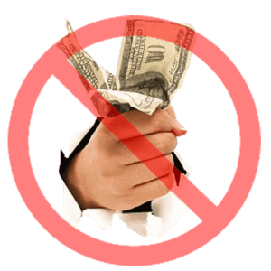 Hand Holding Cash With a Red Cancel Symbol Over It