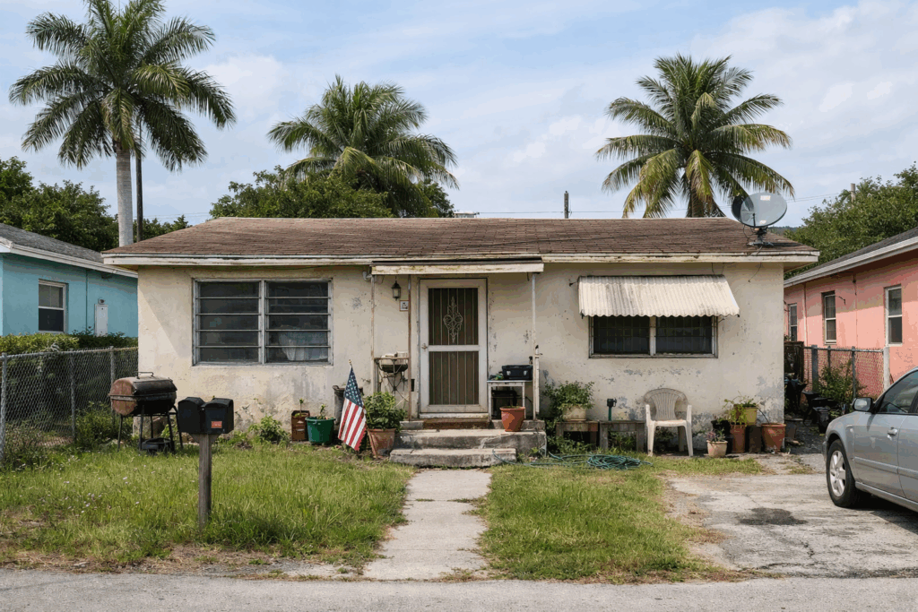 Single-family home in South Florida that needs repairs in a Miami neighborhood
