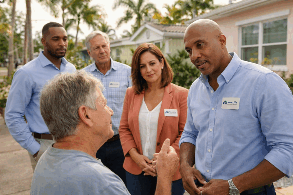 Local South Miami home buyers speaking with a homeowner about selling a house
