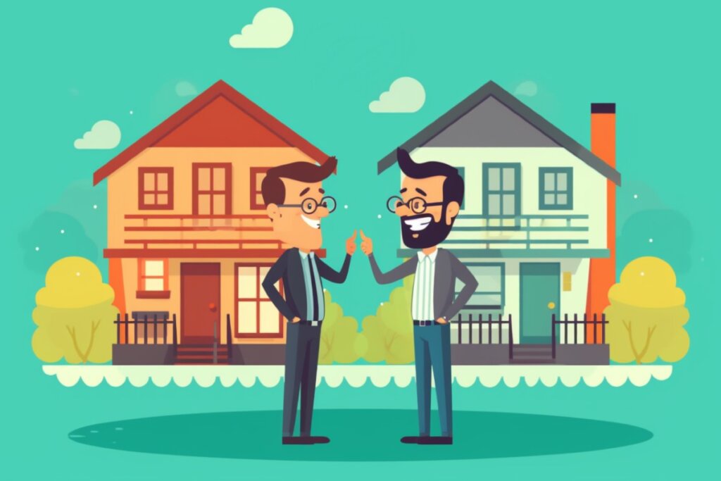 An image of an investor explaining the benefits of selling to an investor compared to a traditional buyer.