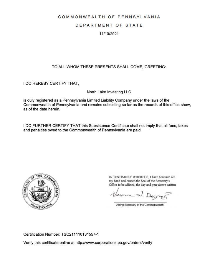 Certificate of good standing