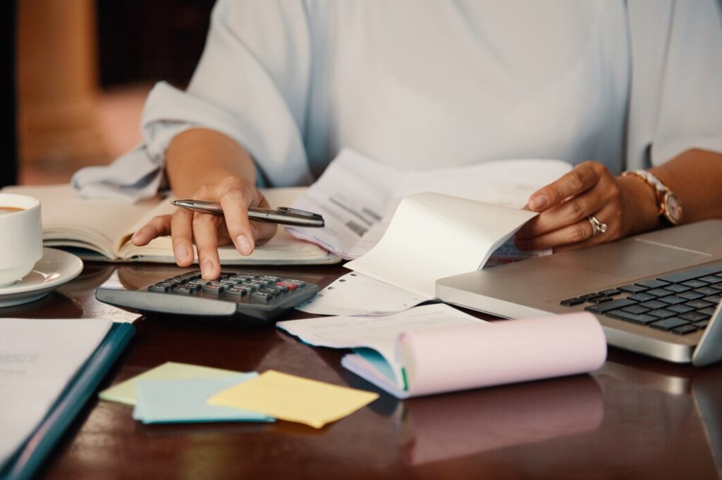 a woman calculating