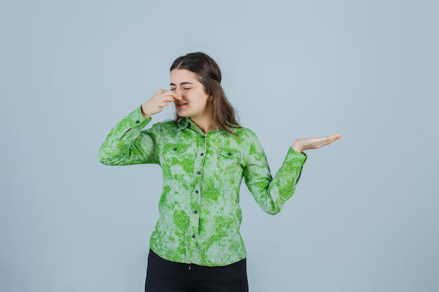 woman smelling old house smell