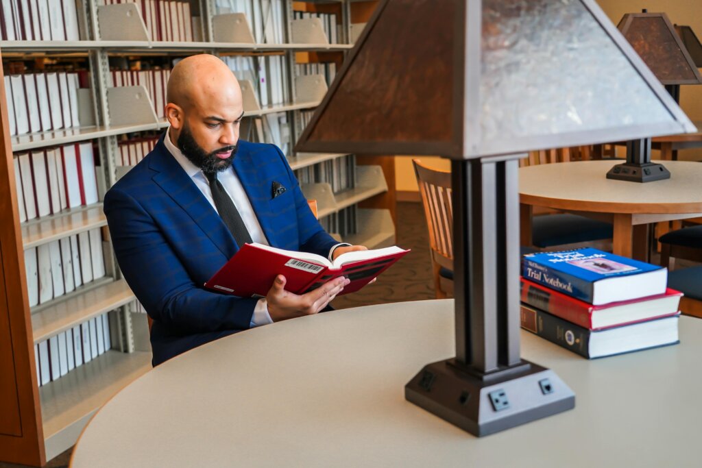 person reading in library
