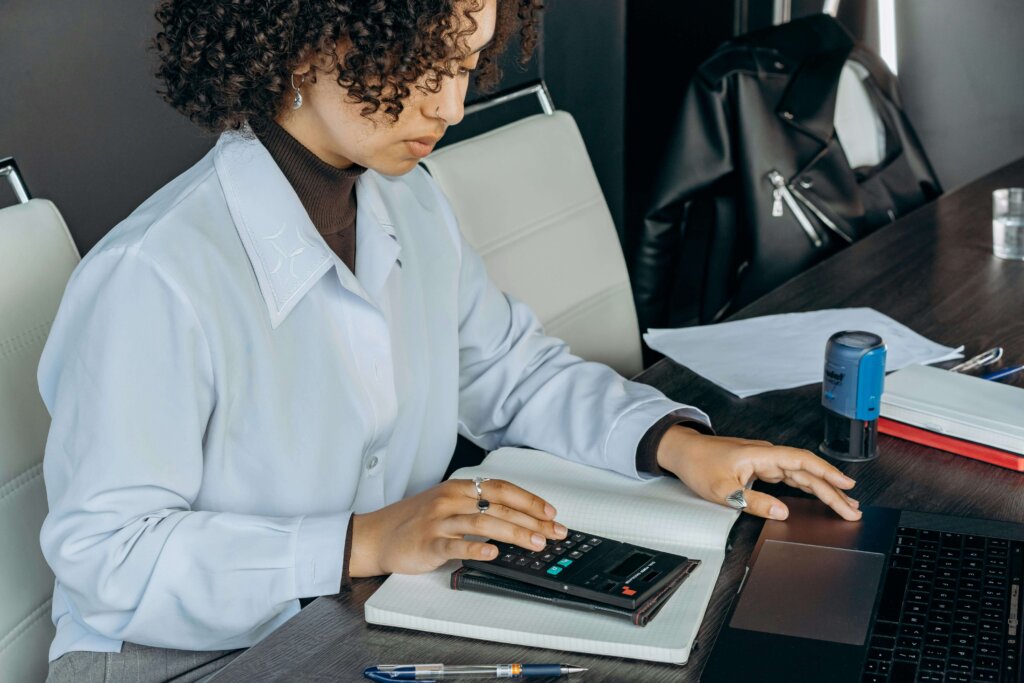 a woman calculating