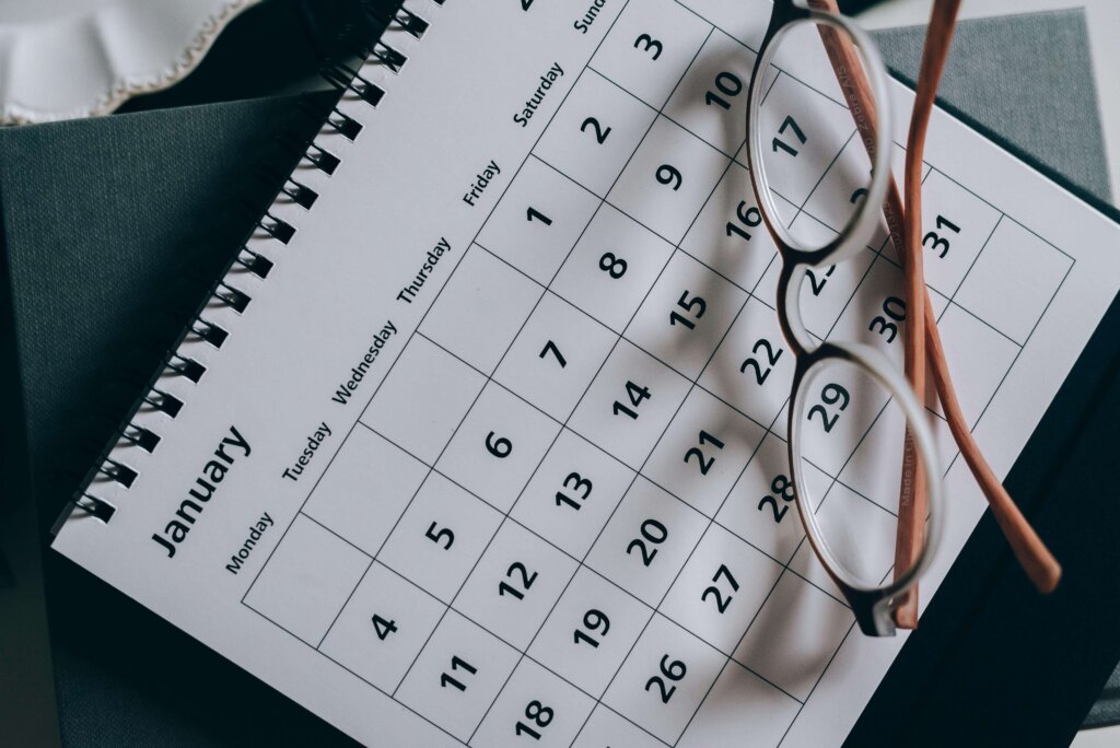 eyeglasses on a calendar