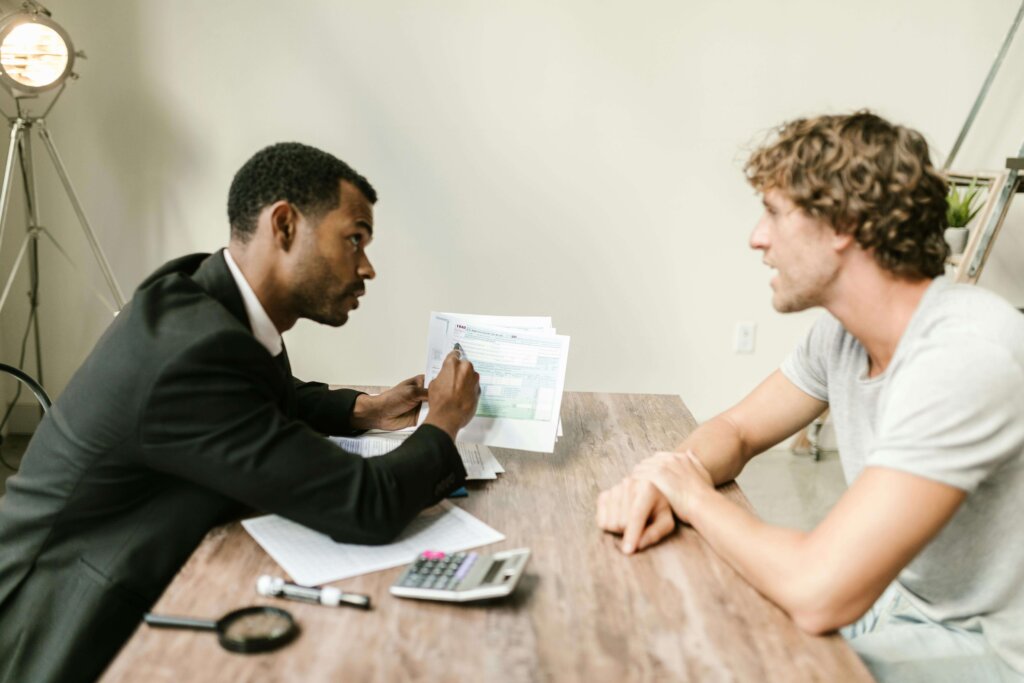 a real estate agent discussing with a man