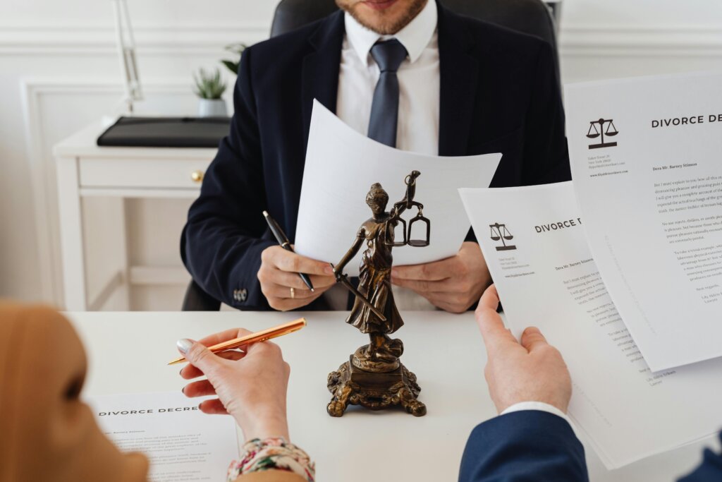 lawyers looking at divorce papers