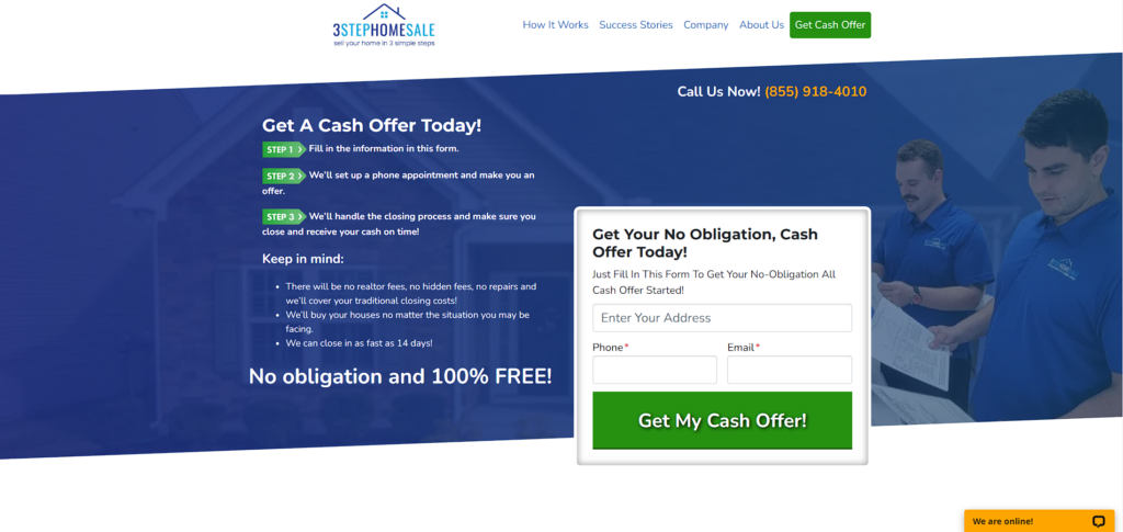 3 Step Home Sale Get Cash Offer Page