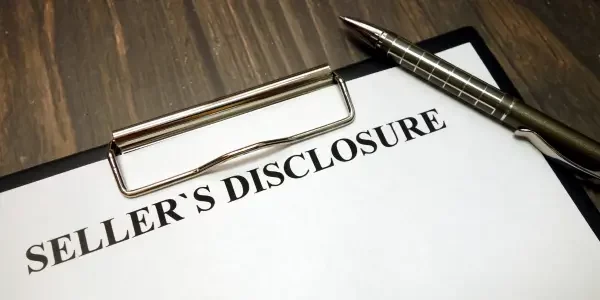 a clipboard with a seller disclosure sheet clipped to it
