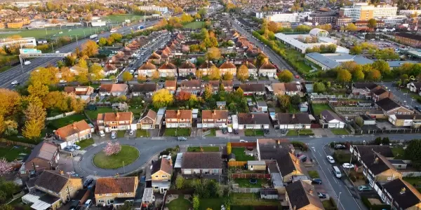 an aerial view of a neighborhood