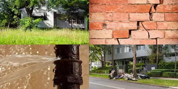 a collage of four pictures of the common types of code violations