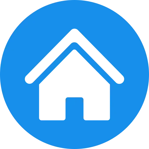 a round blue icon with a house at the center