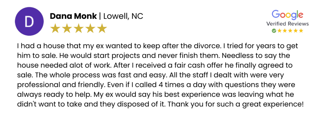 Lowell NC home seller's 5 star google review