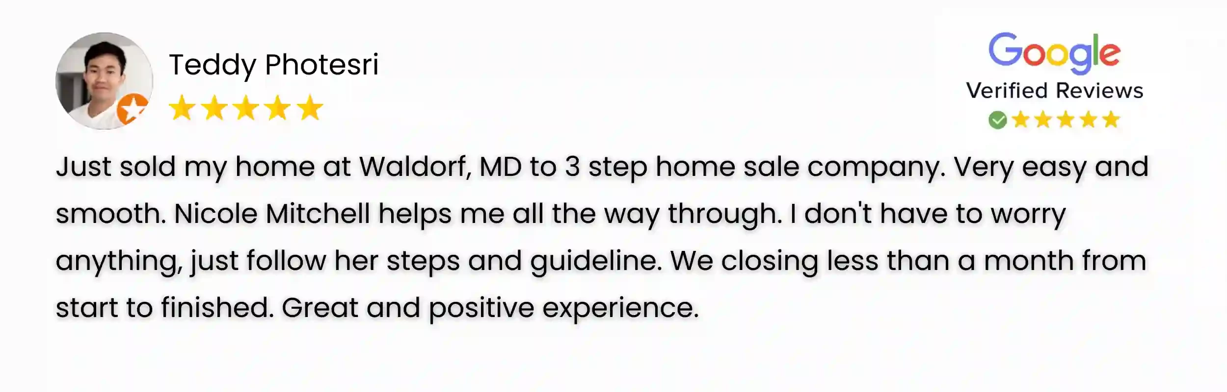 a 5-star review from Waldorf, MD seller