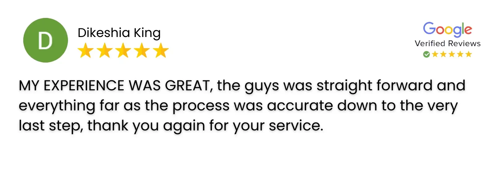 Customer review - Dikeshia King