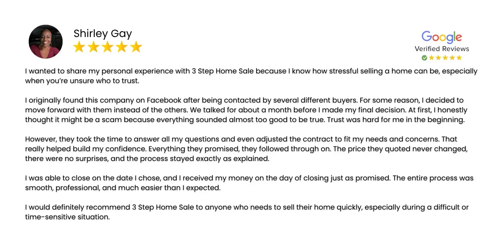 Shirley Gay Google Review