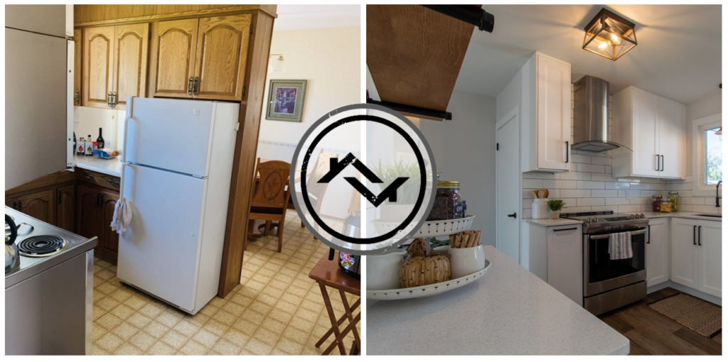 Before and after image of a house our we buy houses company bought fast in edmonton